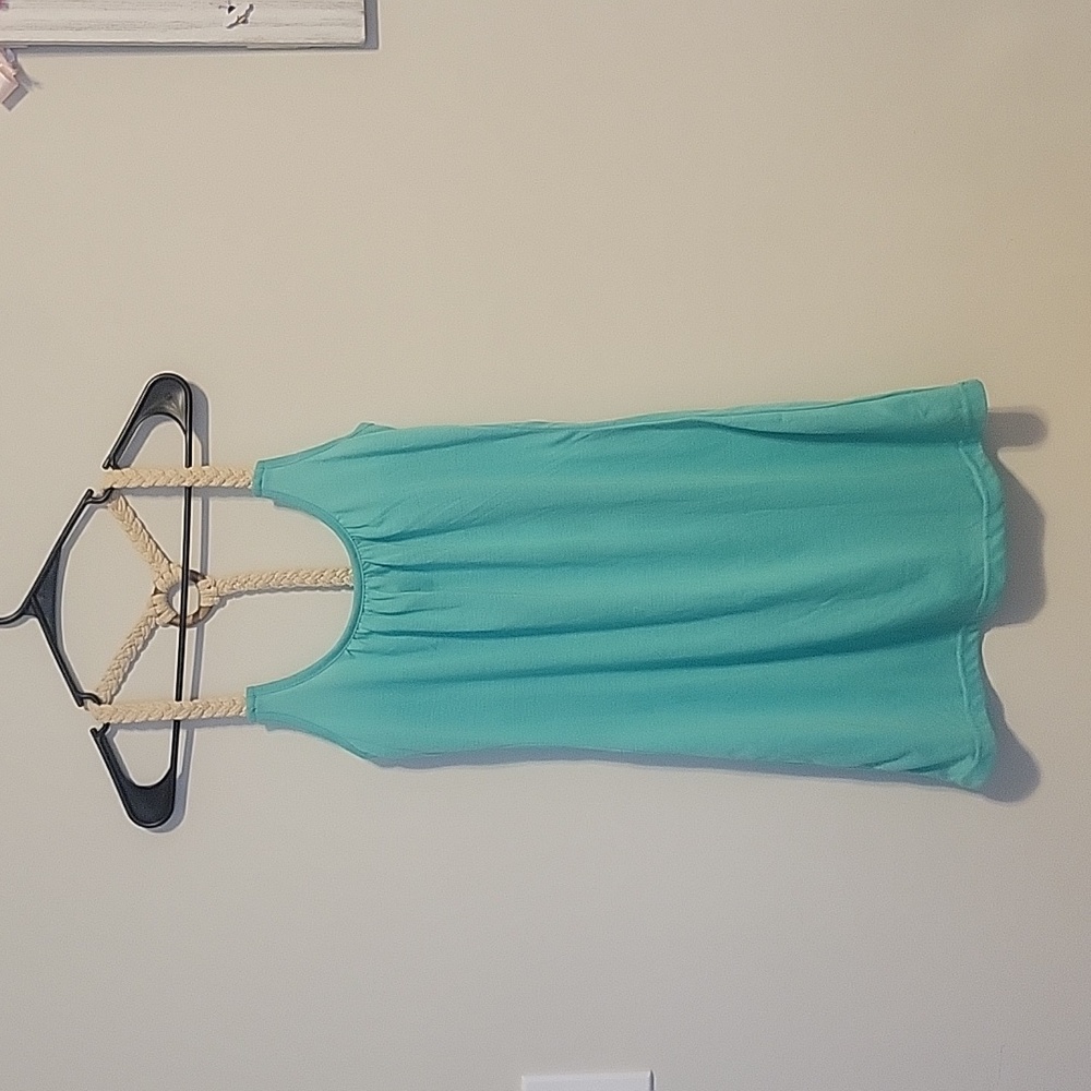 Lagaci braided strap sea foam green tank dress